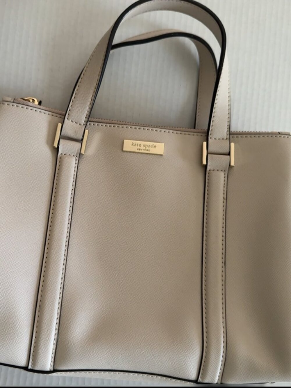 kate spade Beige/Taupe Structured Leather Crossbody Tote